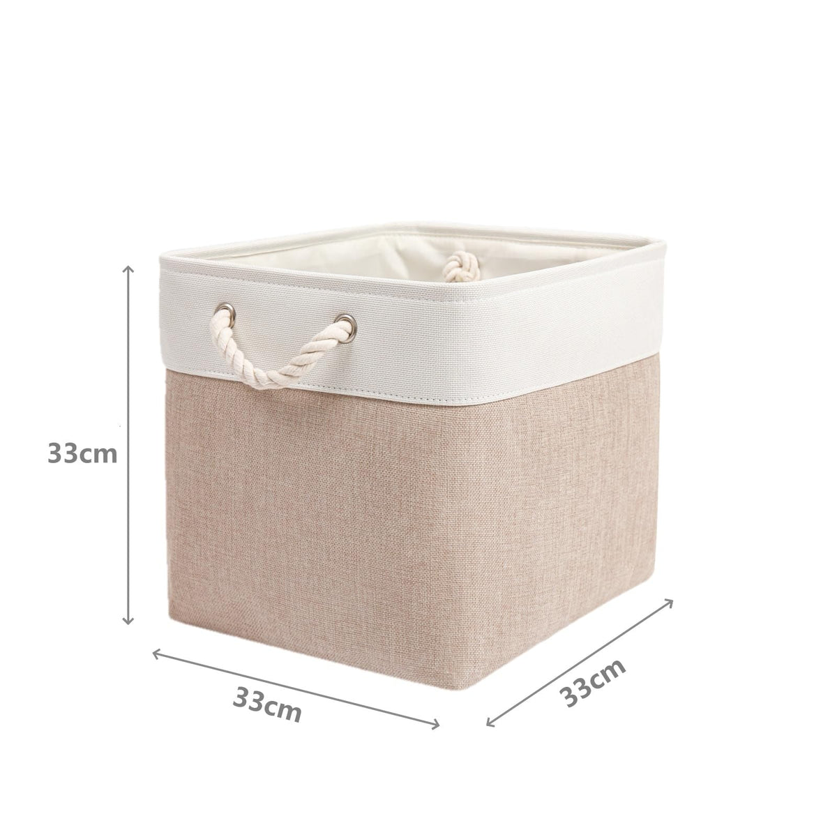 SOCOHOME Cube Storage Boxes,33x33x33cm Storage Baskets for Organizing Clothes Shelf Nursery ClosetLight Khaki/White, Set of 6