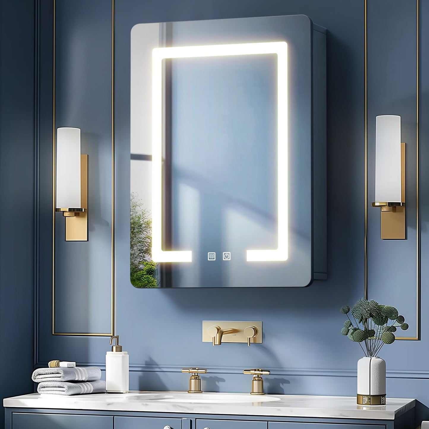 LNZHAO Bathroom Mirror Cabinets with Led Lights, Aluminum Alloy
