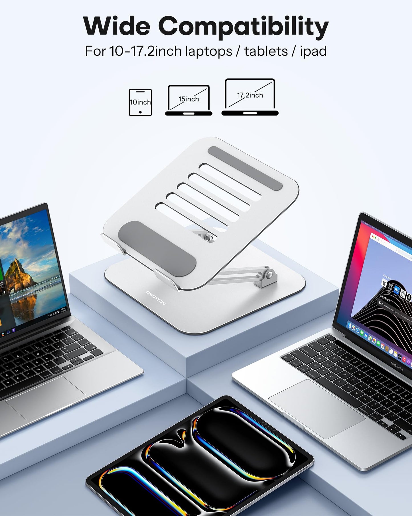 OMOTON Laptop Stand, Foldable Laptop Riser with Adjustable Height, 10-17.2"