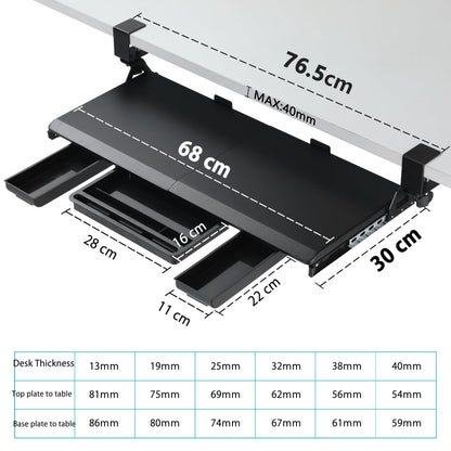 ETHU Under Desk Keyboard Tray with Storage Drawers 68x30cm