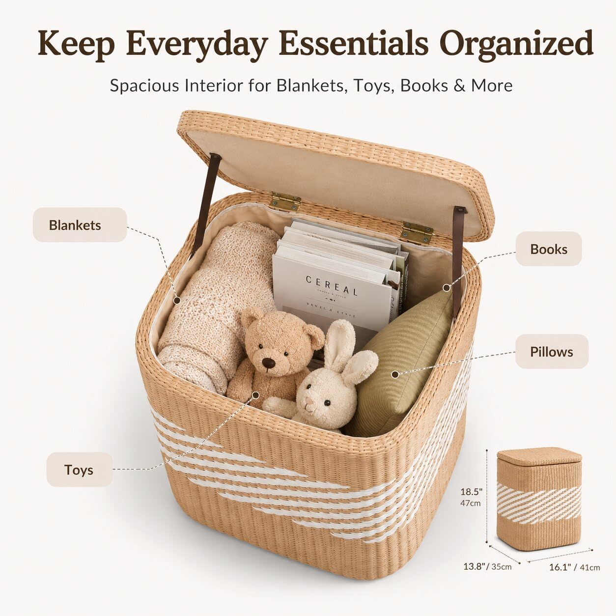 Aringceton Handwoven Storage Ottoman with Lid, Natural Straw Foot Stool