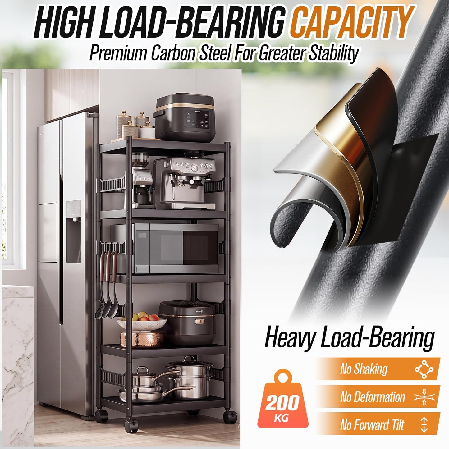 NBYTLT 5-Tier Metal Storage Shelves with Wheels, Adjustable Rack