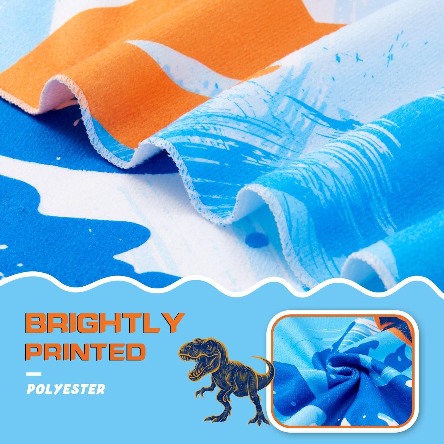WERNNSAI Dinosaur Microfibre Beach Towel for Kids, 76 x 150cm Bath Towel