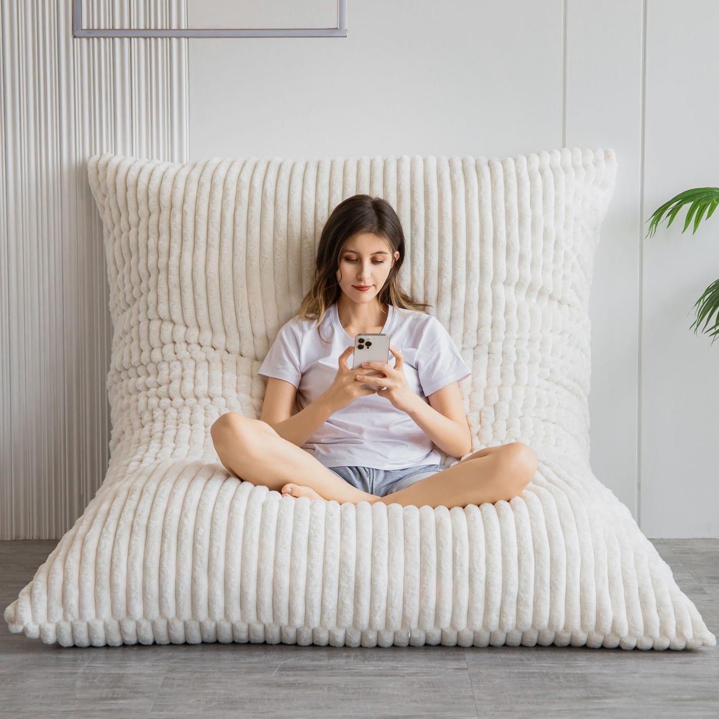MAXYOYO Bean Bag Chairs, Bean Bag Bed for Adults High-Density Foam Filling, Convertible Sofa Bed Faux Fur, Giant Bean Bag Chairs for Adults