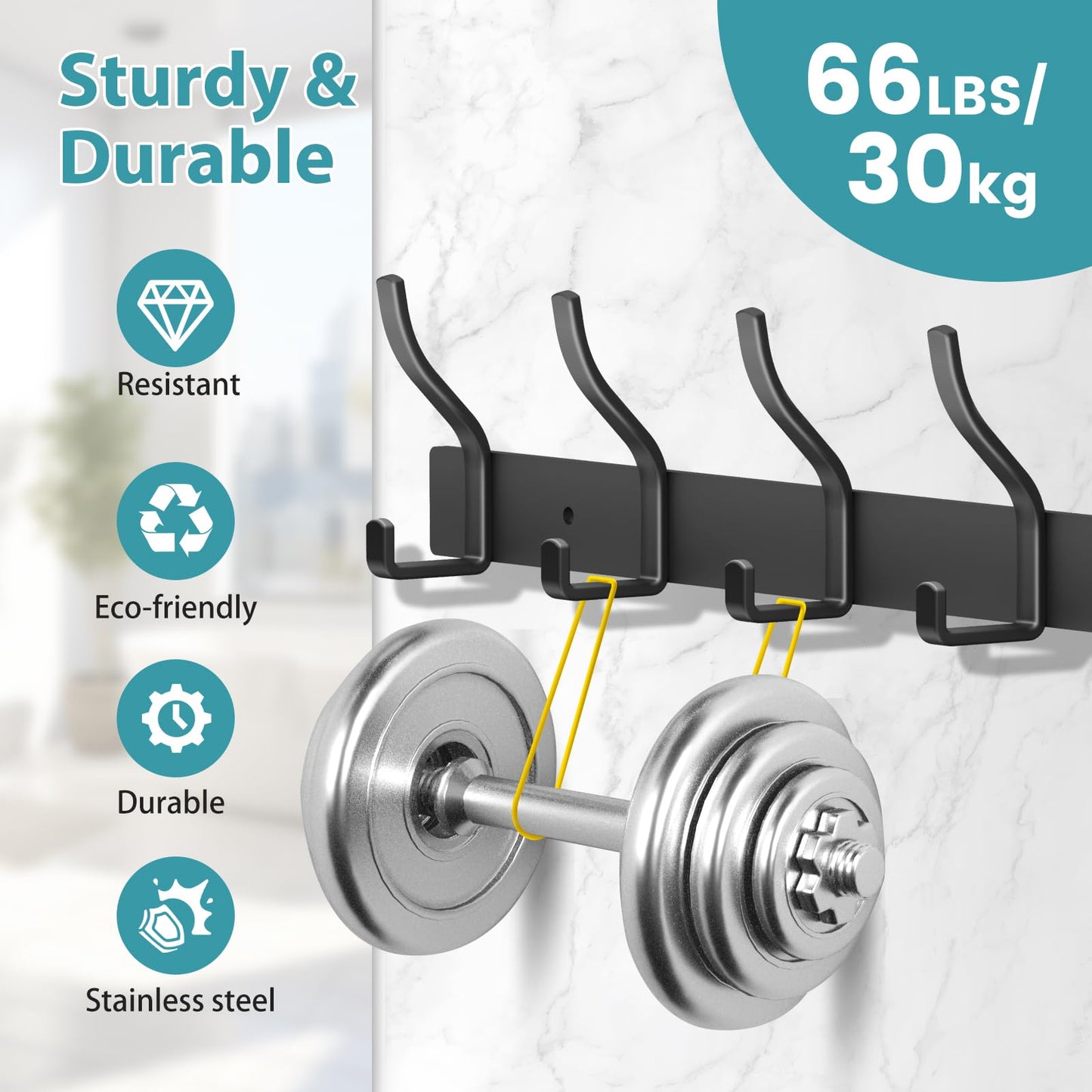 MEIJO Coat Hooks Wall Mounted Stainless Steel, Black Coat Rack Wall Mounted with 8 Hooks Heavy Duty Coat Hooks for Door, Bathroom, Bedroom, Kitchen