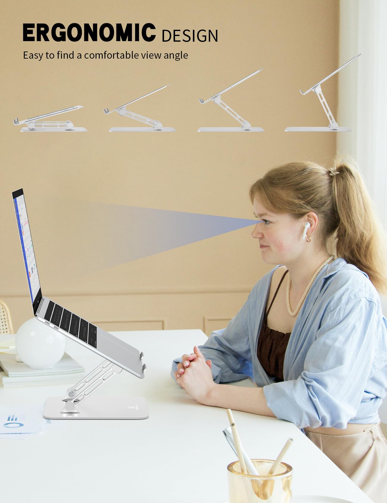 Tobeoneer Aluminum Adjustable Laptop Stand for Desk,Foldable, 10-16"