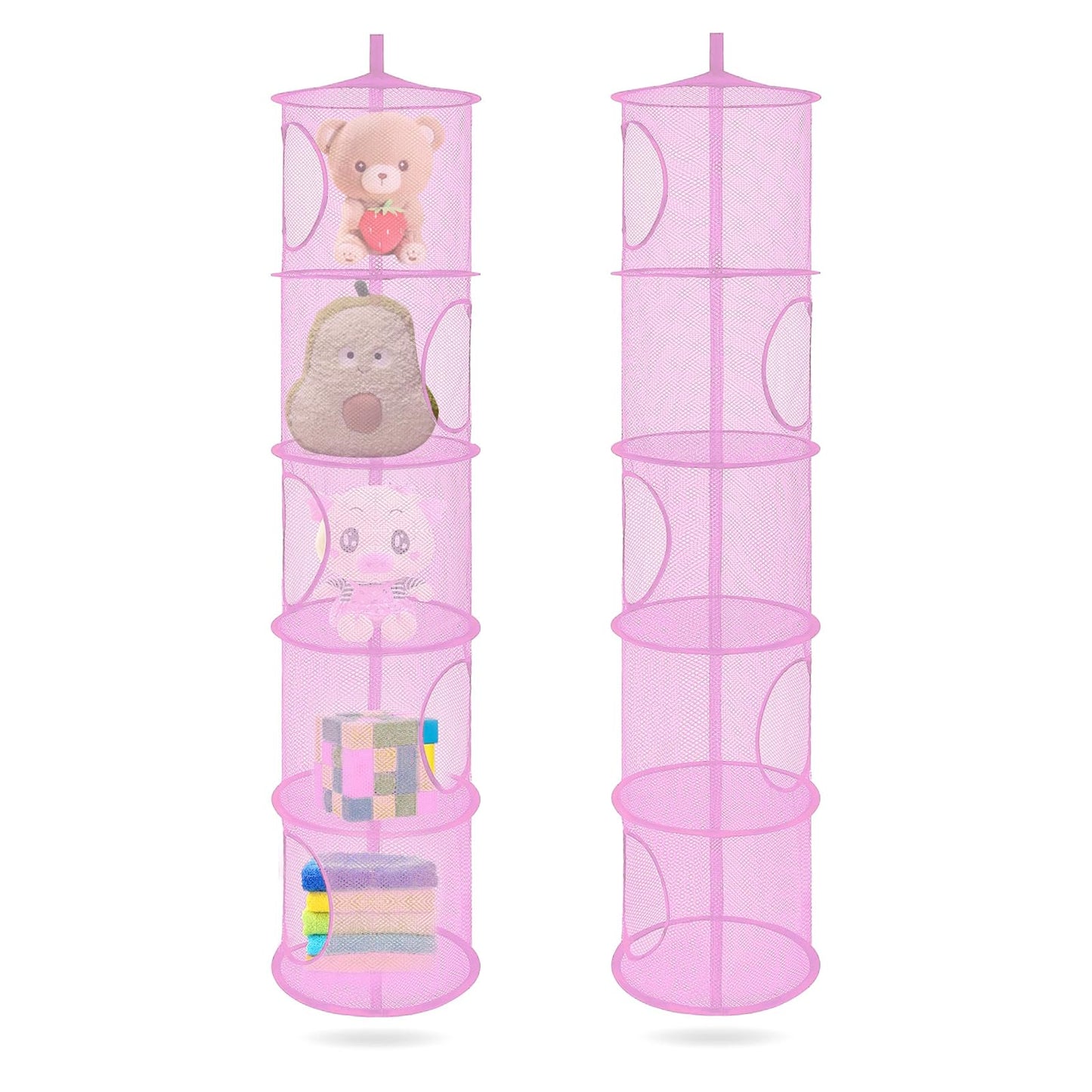 ZYETGH 5 Tier Hanging Mesh Storage Basket, 2 PCS Hanging Teddy Storage Net Foldable Soft Toy Storage Hanging Mesh Basket for Cuddly Toys Clothes