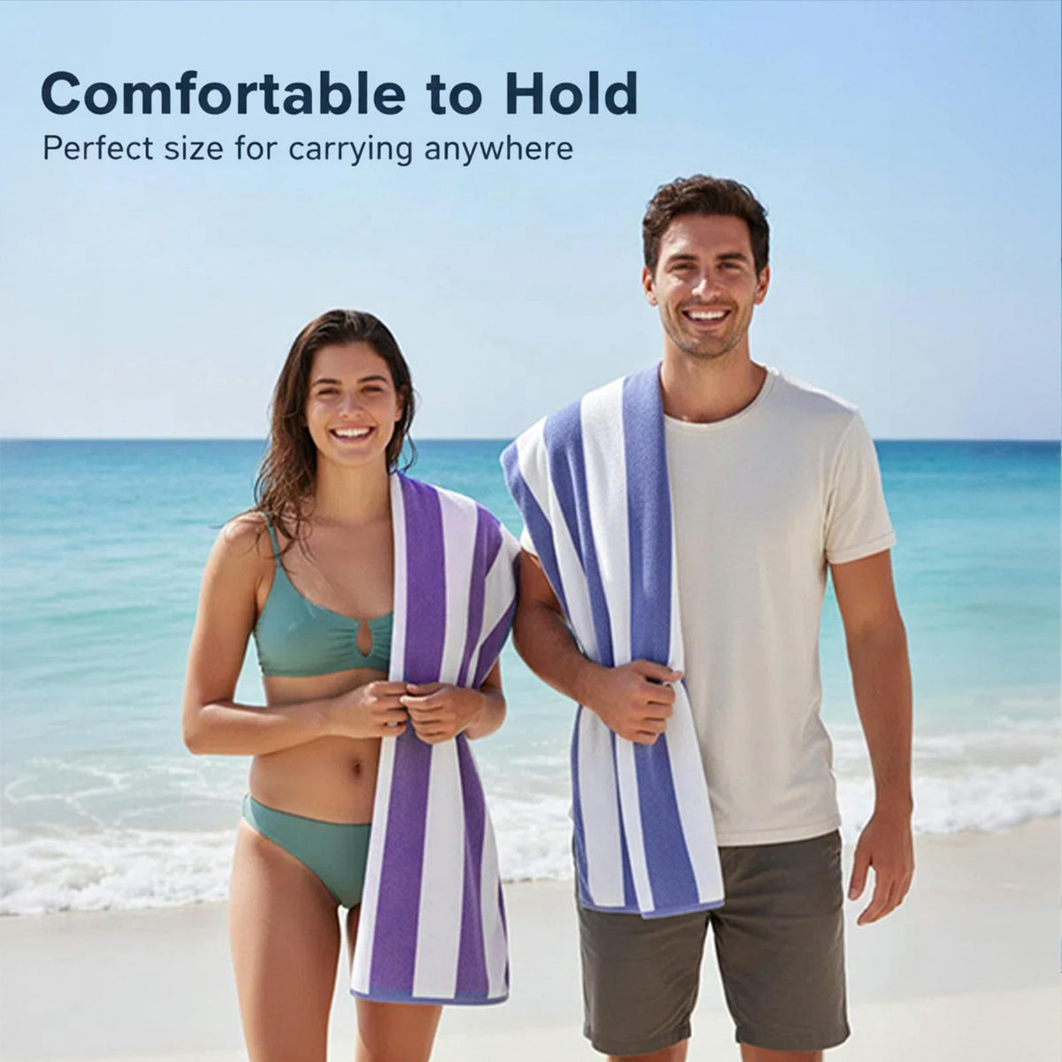 Ouxiaobai Cotton Oversized Beach Towel - Extra Large 180 x 100 CM Soft Absorbent Pool Towel for Adults, Striped Cabana Swim Towel Blue