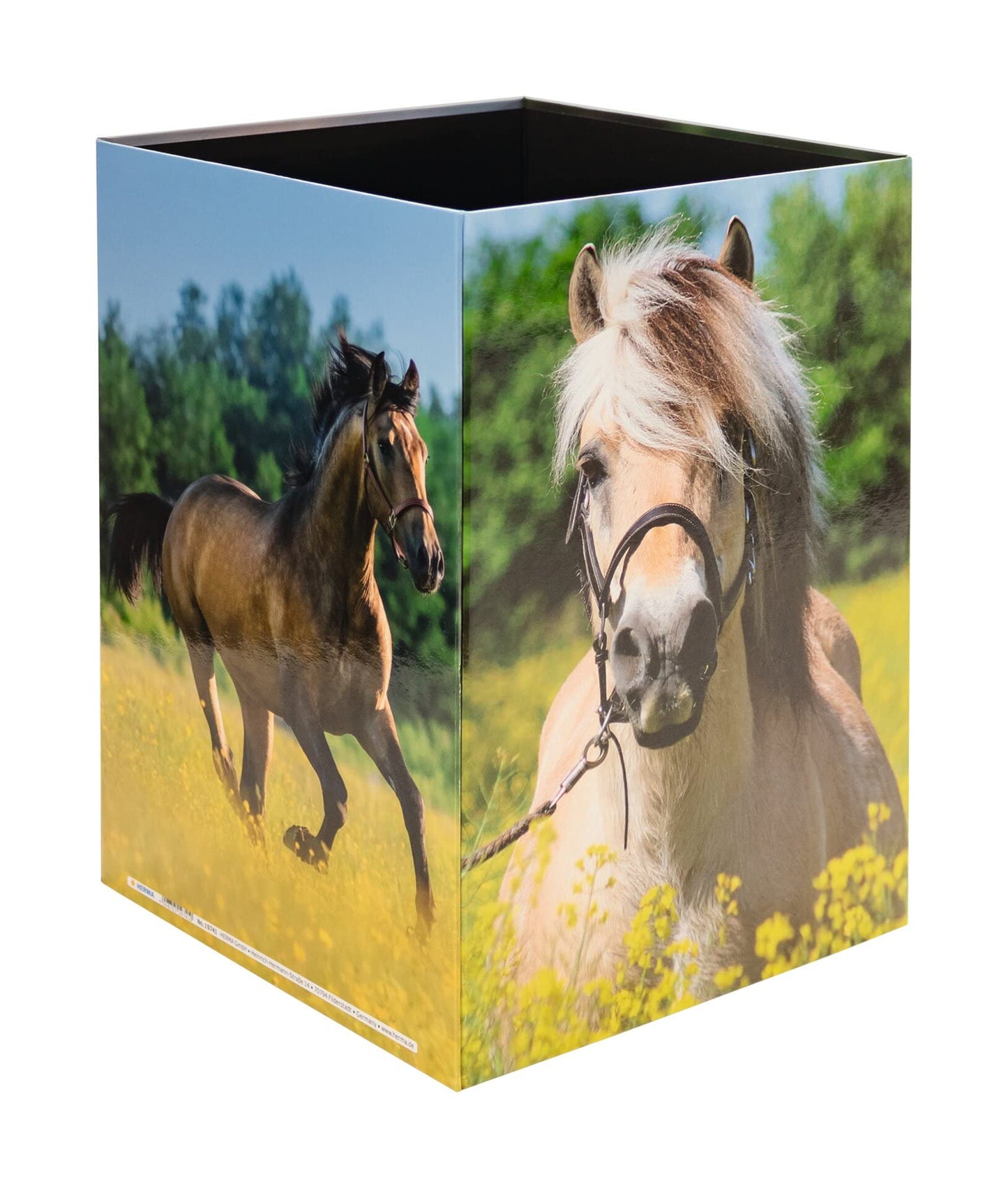 HERMA 19741 Horse Design Waste Paper Bin, 15 Litres, Foldable, Sturdy Cardboard, Slim Trash Can for Girls & Boys