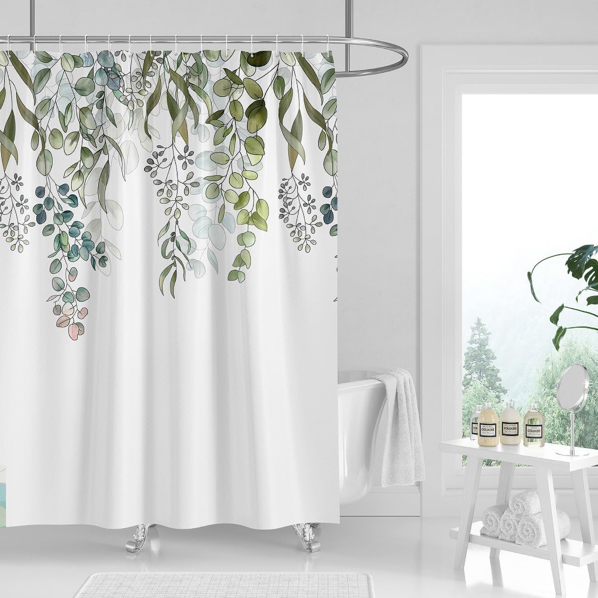 Tennove Shower Curtain Mould Resistant 180x200cm Drop Plant Leaves Bathroom Curtain Waterproof Polyester Fabric Wet Room Bathtub Shower
