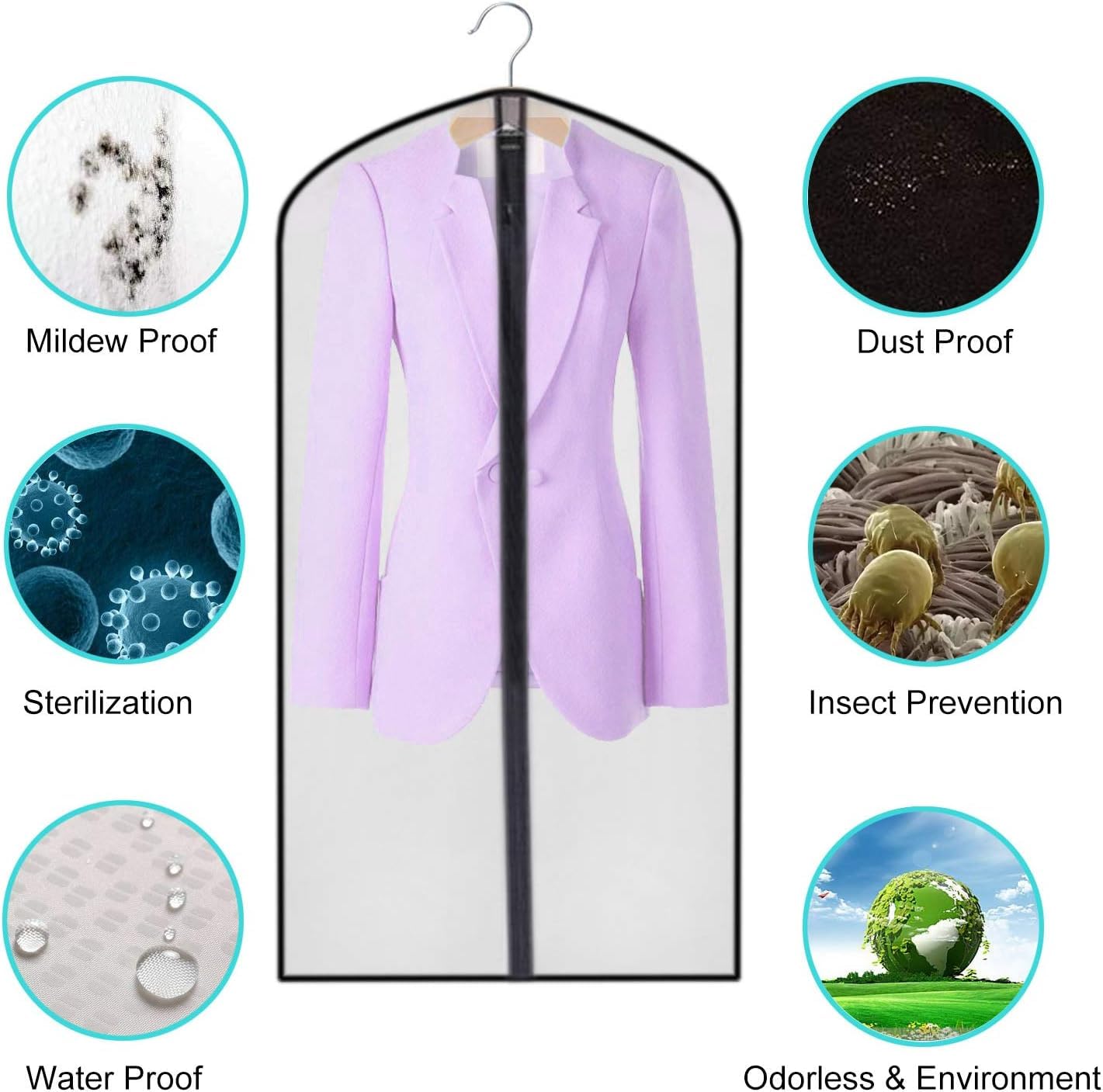 Moth Proof Clothes Covers, Waterproof Dustproof Garment Bags with Zip PEVA Translucent Garment Covers Bags, used for Storing Long Clothes, Dresses