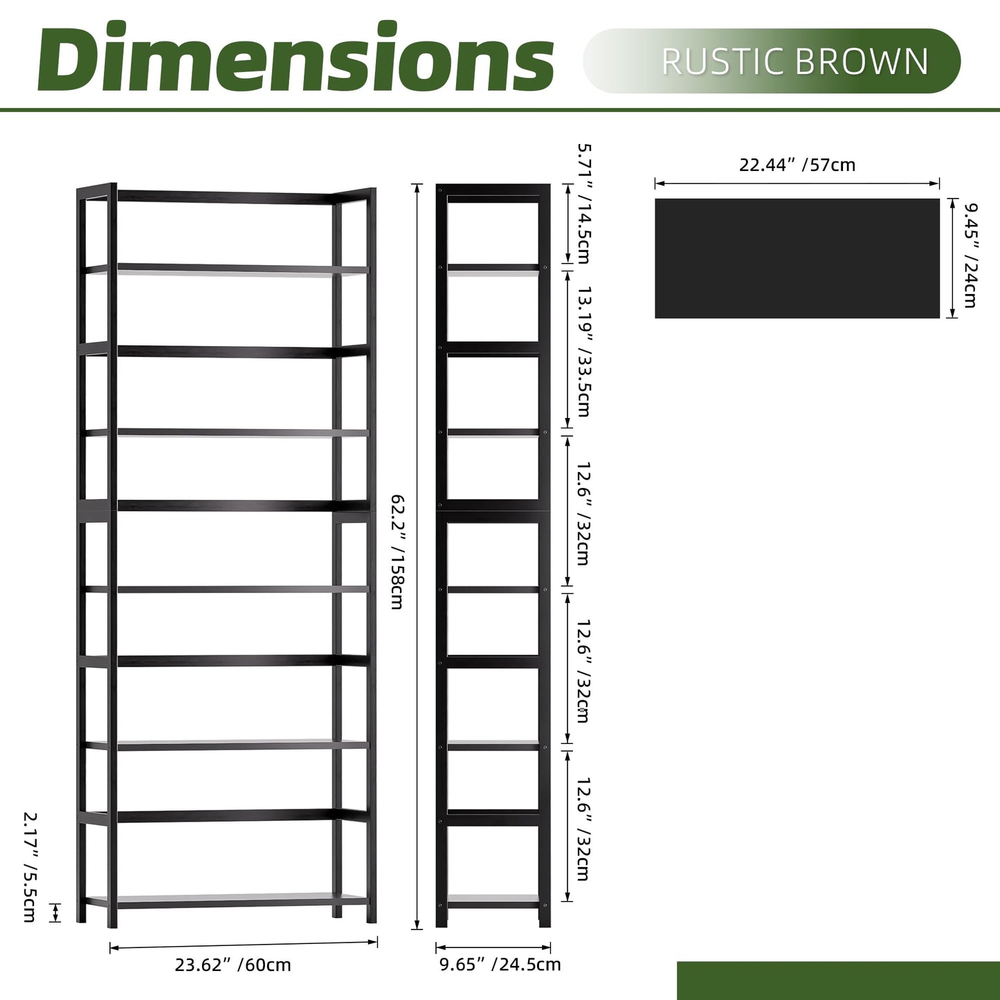 vovala 5-Tier Bamboo Wood Ladder Bookshelf, Tall Display Storage Shelf, Large Bookcase Modern Industrial Stand Organizer for Home, Office