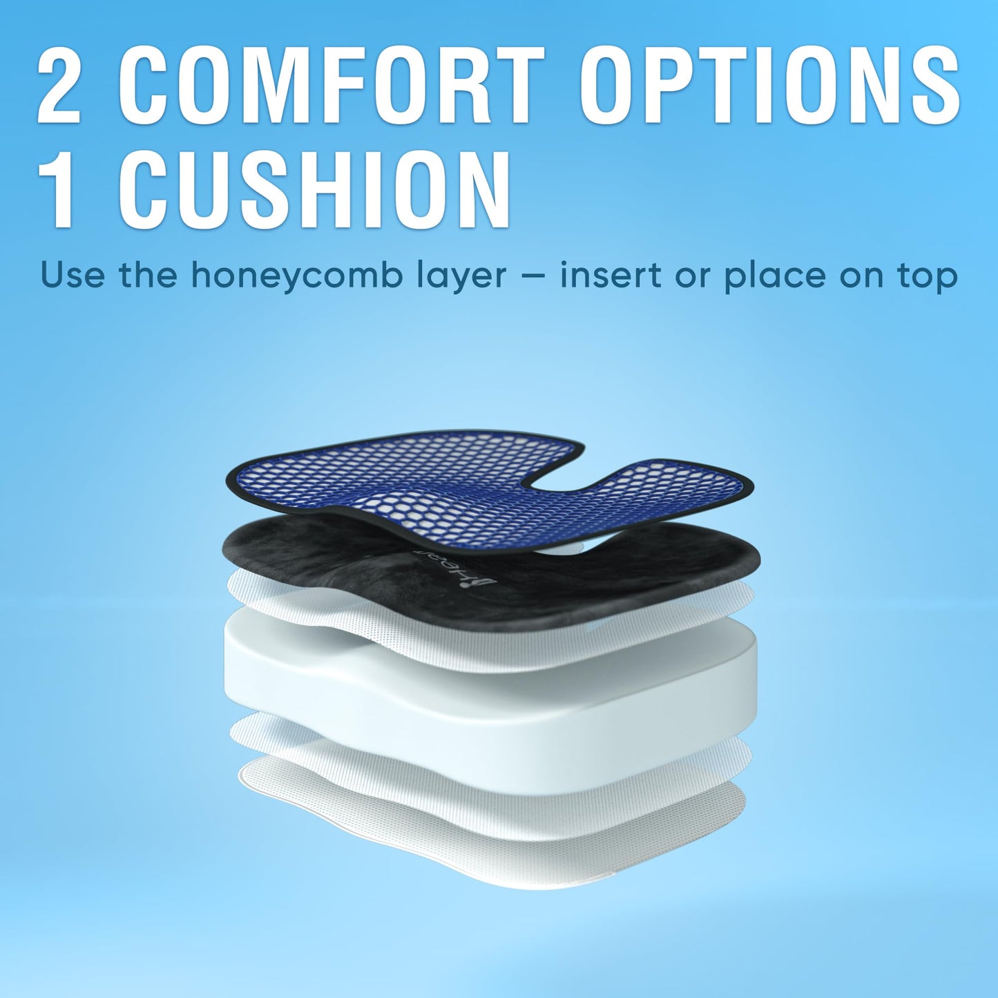 Healthfix Orthopaedic Seat Cushion, Office Chair, Coccyx Relief with Honeycomb Layer and Velour Cover, Ergonomic Seat Cushion for Office, Car, Home