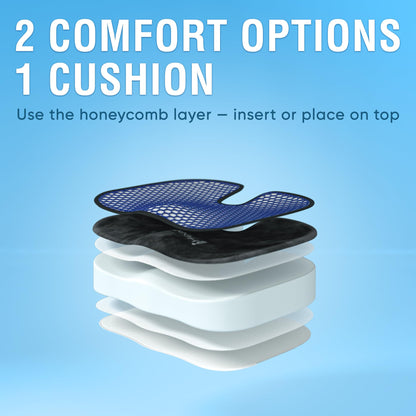 Healthfix Orthopaedic Seat Cushion, Office Chair, Coccyx Relief with Honeycomb Layer and Velour Cover, Ergonomic Seat Cushion for Office, Car, Home