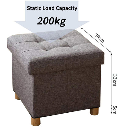 BRIAN & DANY Folding Ottoman Storage Box with Wood Legs, Linen Foot Stool, Footstool with Storage, Highly Elastic Sponge Filling, Gray, 38 x 38 x 38