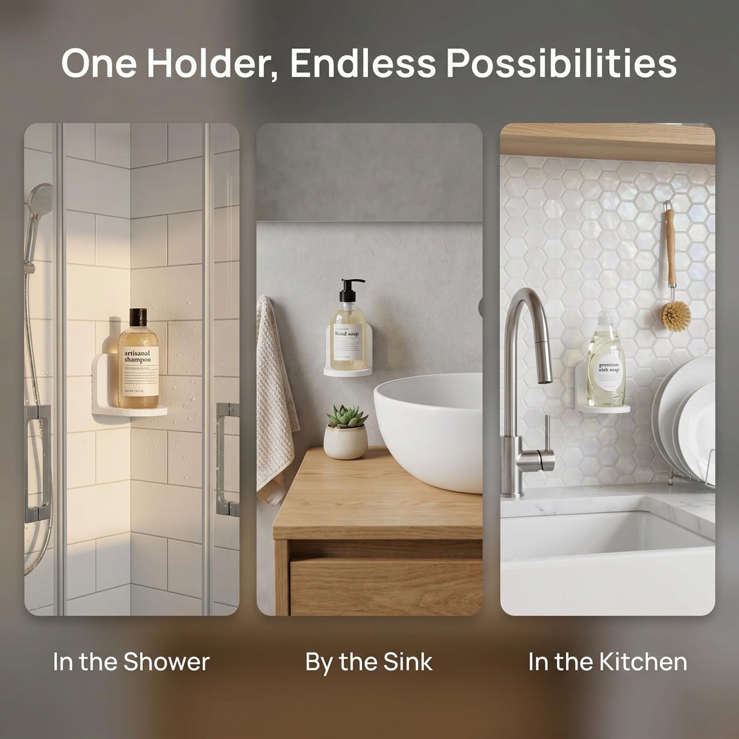 Toyvian 3pcs No Drilling Soap Bottle Dispenser Holder Hooks Wall Mount Shampoo Lotion Holder for Bathroom Kitchen Hotel Strong Adhesive Compatible