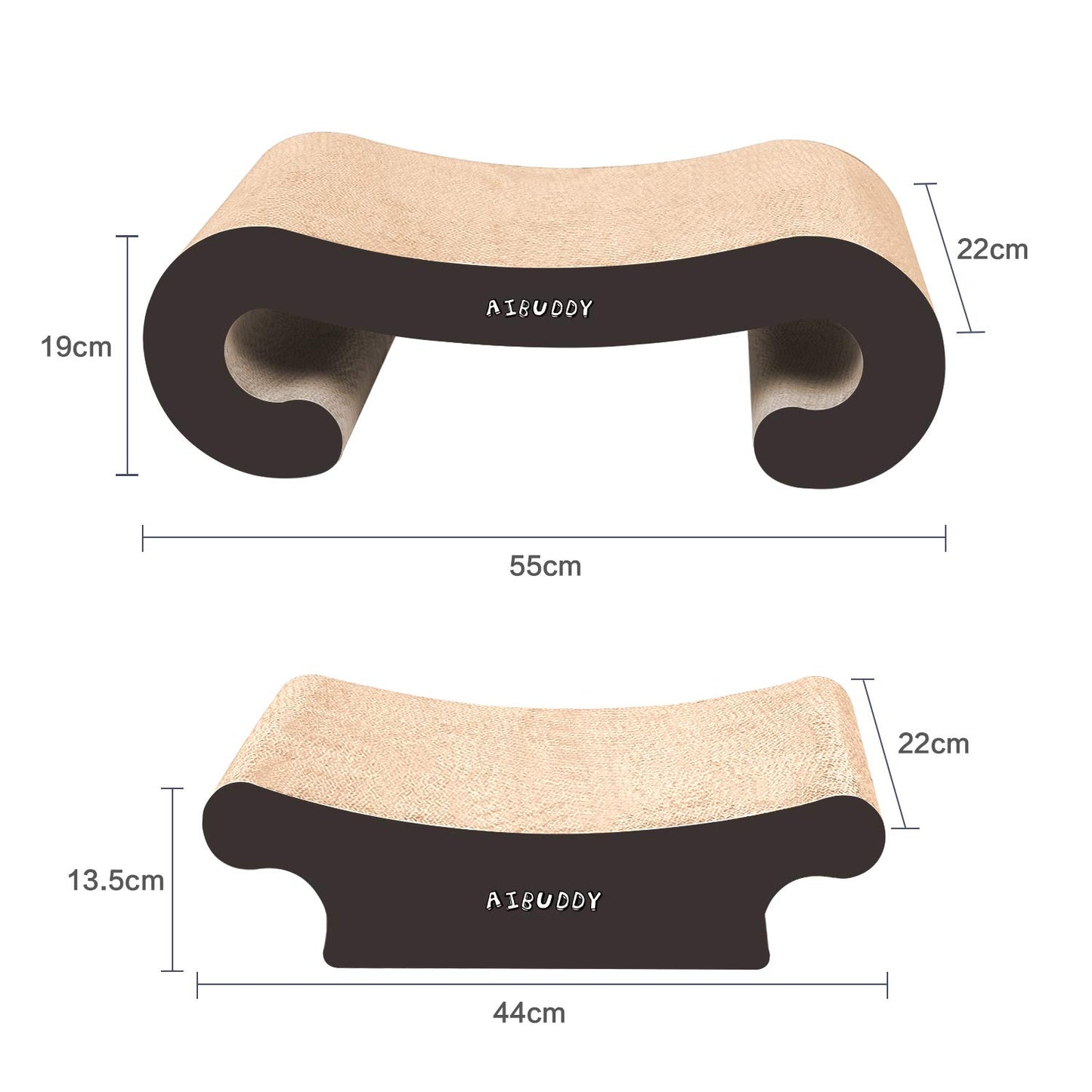 Aibuddy Cat Scratcher, 2 in 1 Cat Scratching Pad Post Bed Lounge with Catnip, Durable Cardboard & Construction (55 x 22 x 19 cm ?44 x 22 x 13.5cm)