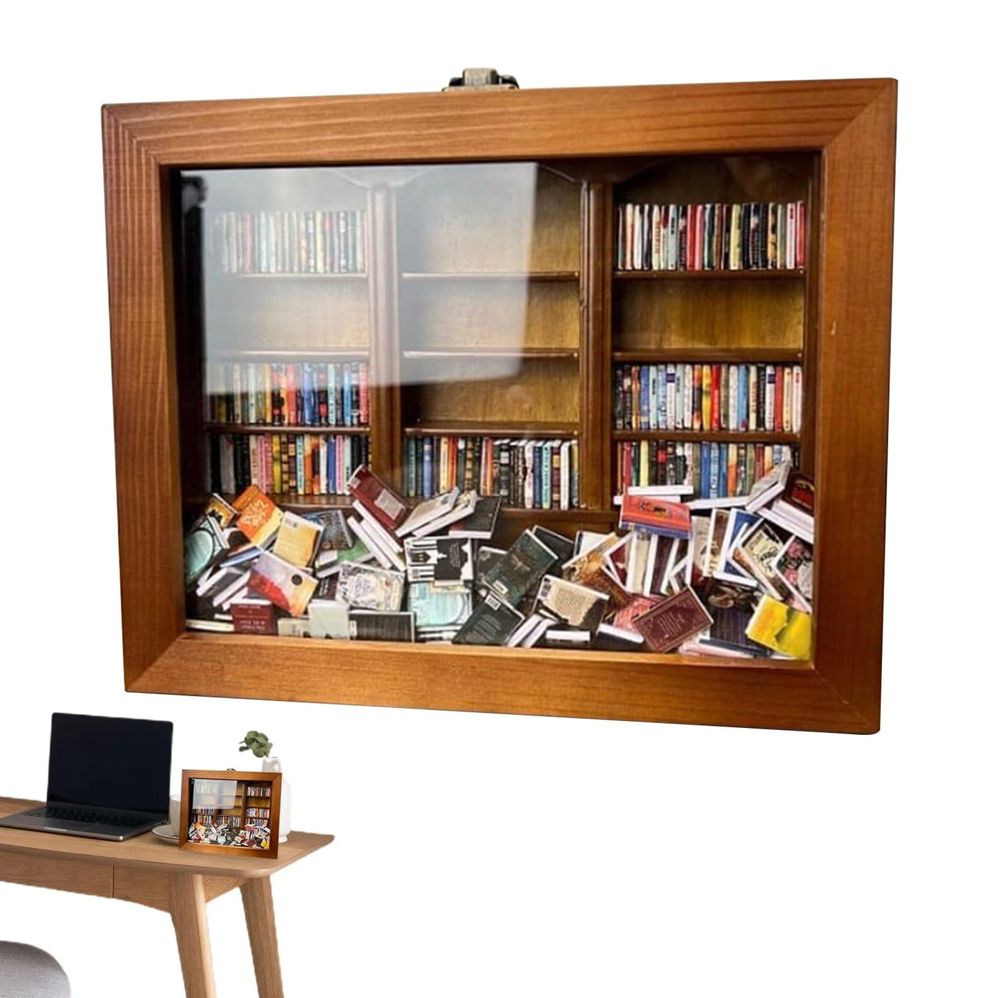 XQZMD Creative Decompression Miniature Bookshelf Display Frame - Wooden Anxiety Bookshelf Decor for Book Lovers Birthday Gifts