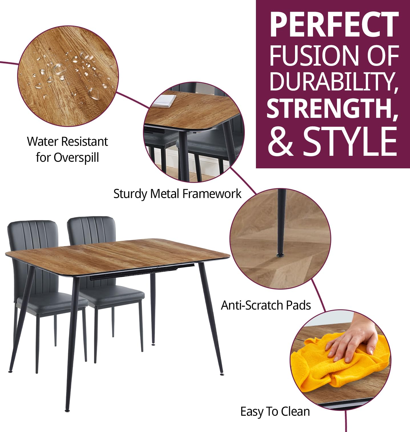 Hallowood Furniture Cullompton Extendable Dining Table and Chairs Set 4