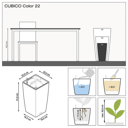 Lechuza CUBICO Color 22 Self Watering Planter Garden Plastic Indoor and Outdoor Flower Plant Pot with Drainage Hole H41 L22 W22 cm White