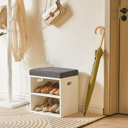 YMYNY Small Shoe Storage Bench with Cushion, White, HBD028W