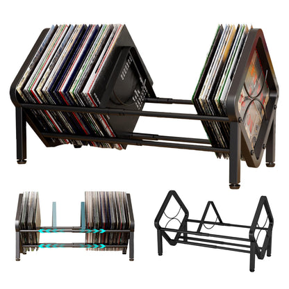 Expandable Vinyl Record Storage Rack, Holds 40-60 LPs, Easy Assembly