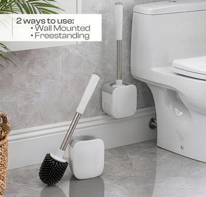 Toilet Brush and Holder Set, Wall Mounted Loo Brush with Hidden Tweezers