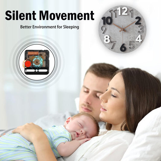 Stellarize Wall Clock Silent & Non Ticking 3D Modern Wooden 12 Inch Battery Operated Kitchen Bedroom Living Room Bathroom Decorative Clock Grey