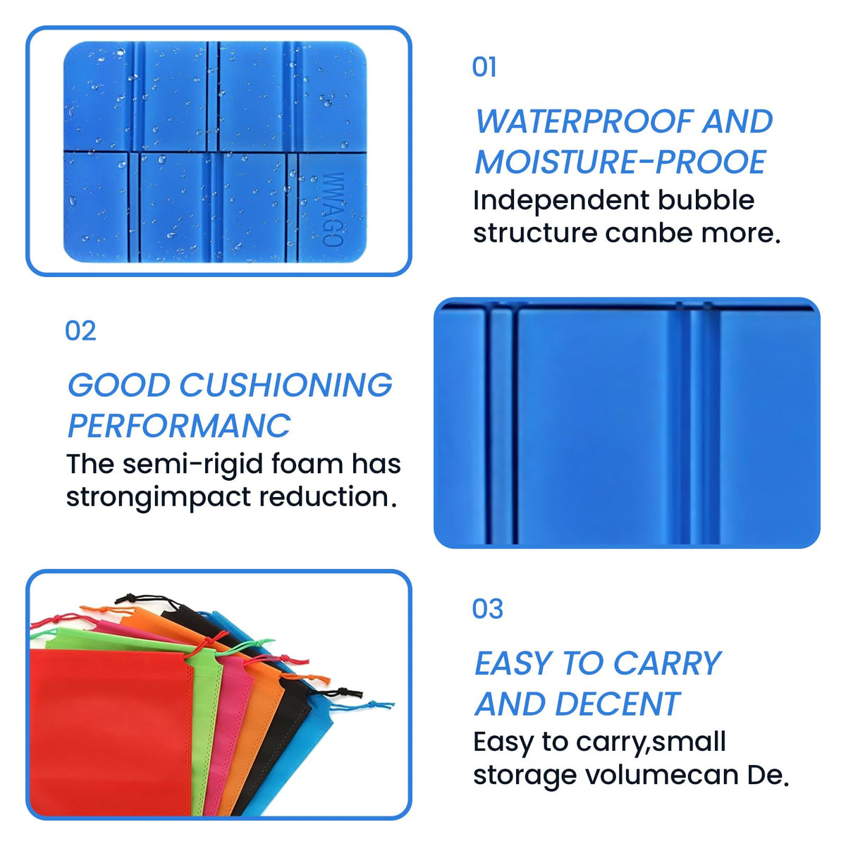 SJDOFU Folding Foam Sit Mat, 6 PCS Mat Hiking with 6 Color Storage Bags