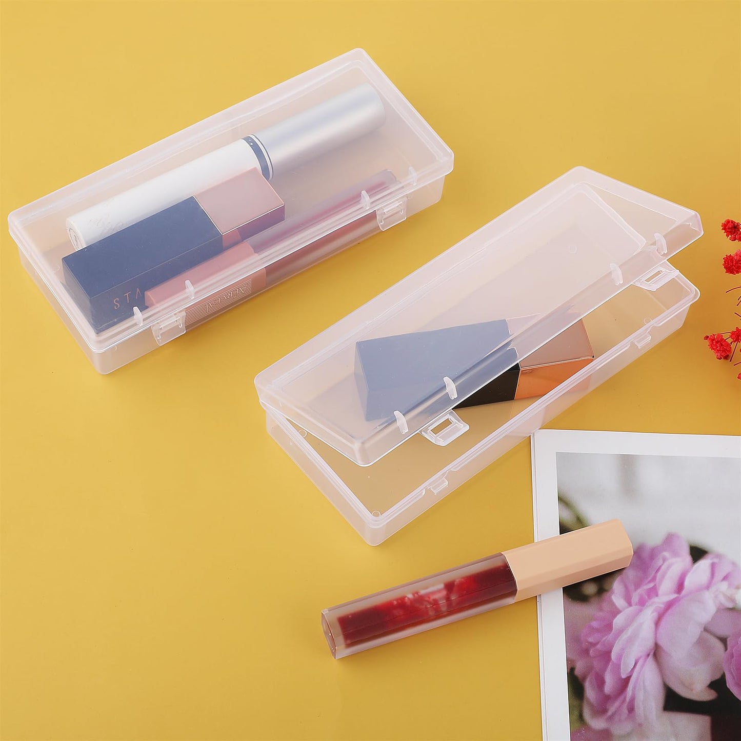 WLLHYF 3Pack Small Plastic Storage Containers with Hinged Lids, Rectangle Clear Plastic Storage Containers Box for Beads Jewelry and Crafts Items