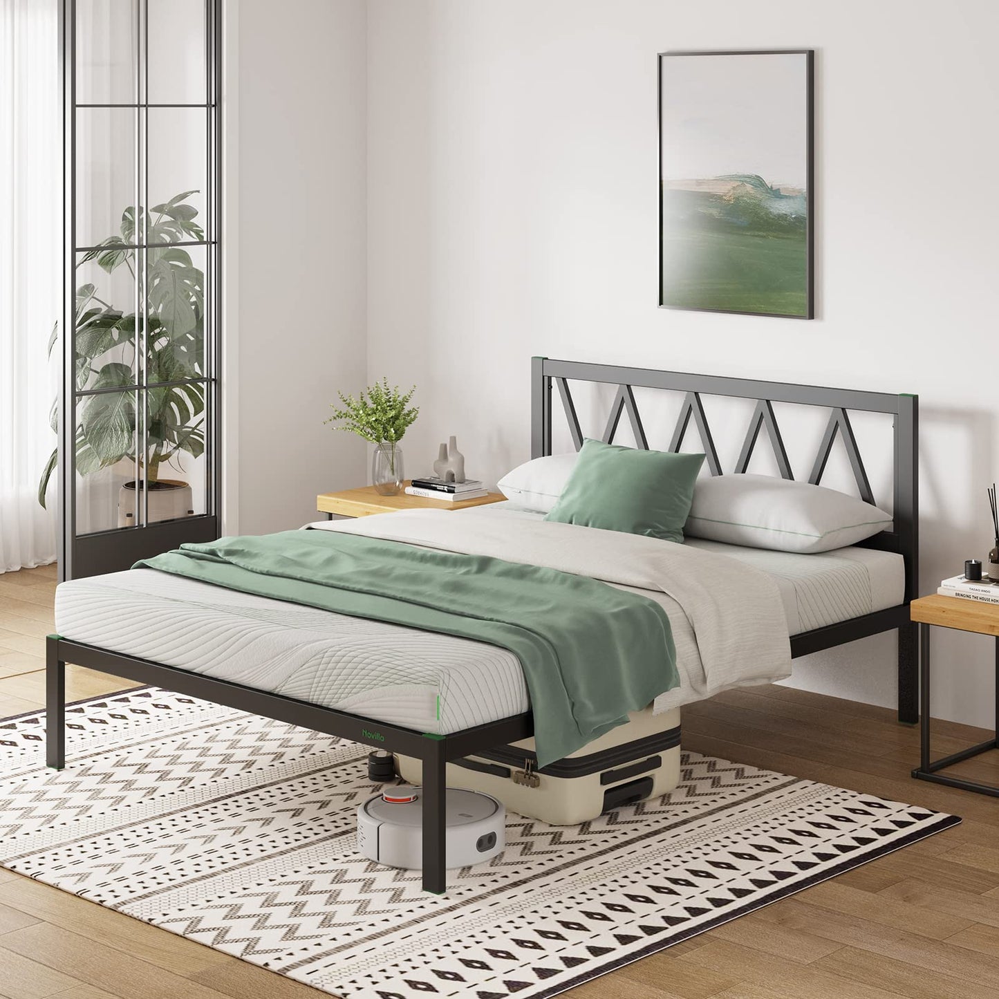 Novilla 30.5cm Metal Bed Frame, 5FT Platform Bed Frame with Headboard, Engineered Wood Slat Support, Solid Support Leg, Easy Assembly