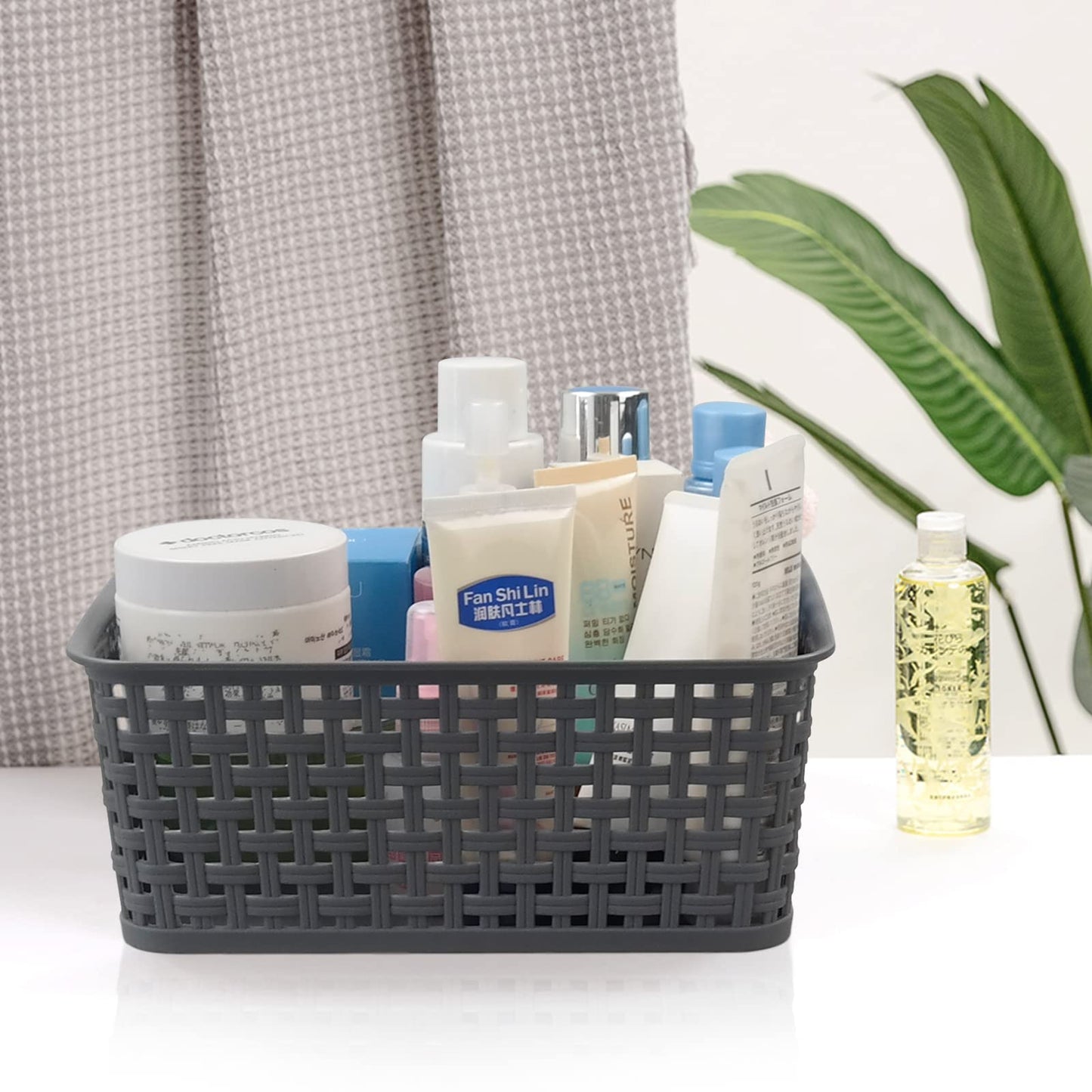Gloreen 6 Packs Desktop Storage Basket, Small Plastic Weave Baskets, Grey