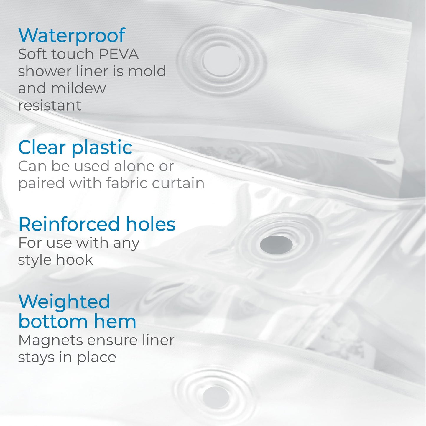 iDesign Waterproof Shower Curtain, Long Shower Curtain Made of Mould-Free PEVA, Stylish and Water Repellent Shower Liner for Bathroom, Clear