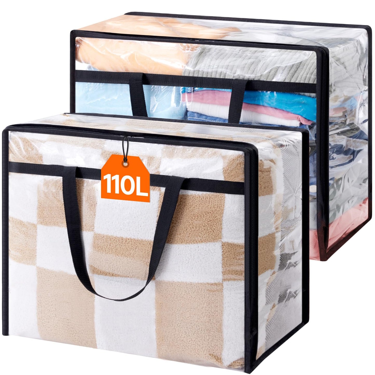 Lifewit 2 Pack Clear Storage Bags, 110L Plastic Clothes Storage Bags
