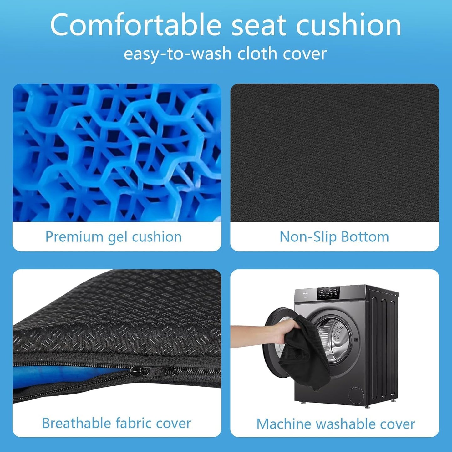 Wenisuow Gel Cushion for Sitting, Thick Gel Seat Cushion with Cover, Blue