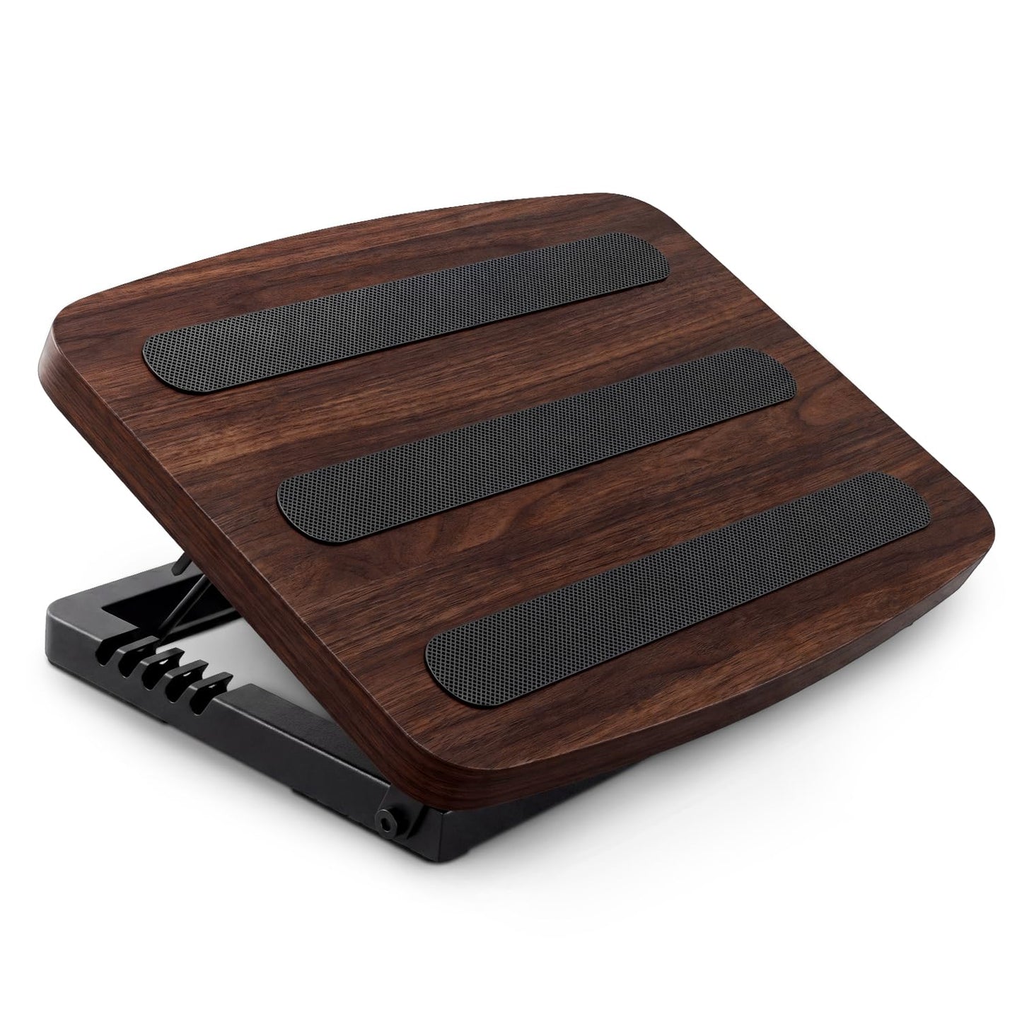 Adjustable Under Desk Foot Stool, Ergonomic Wooden Foot Rest with 6 Height Angles, Perfect for Office & Home Use, Walnut Finish