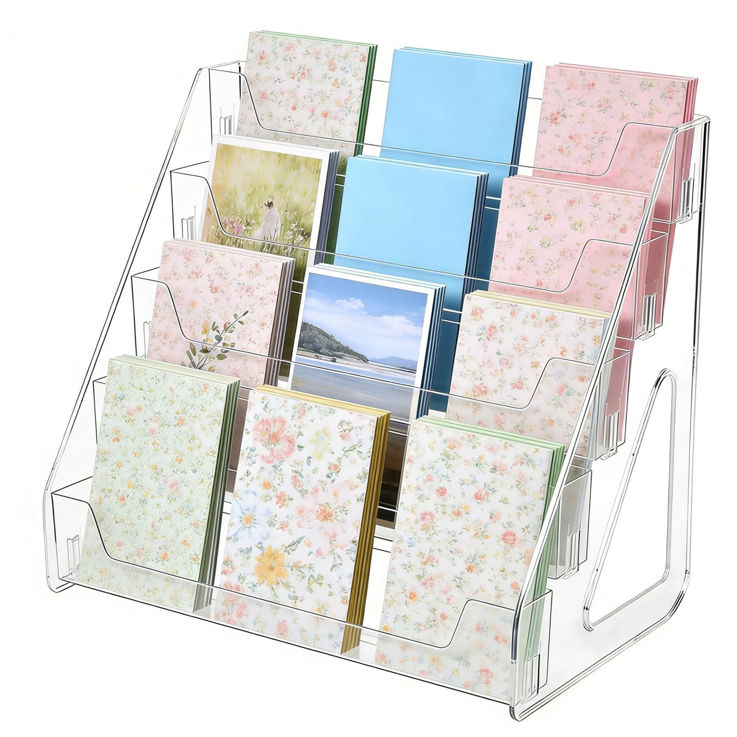 Lirynox Large 5-Tier Trading Card Display Stand, Acrylic Riser Clear Display Shelf with Fences