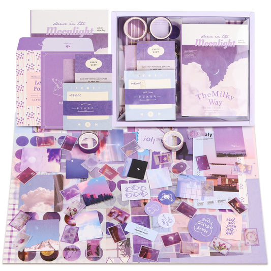 RUNEAY Scrapbook Kit 346 Pcs, Scrapbooking Kit Vintage Aesthetic Bullet Journal Kit with A6 Grid Notebook Sticker Card Label Washi Tape,for Teen Girl