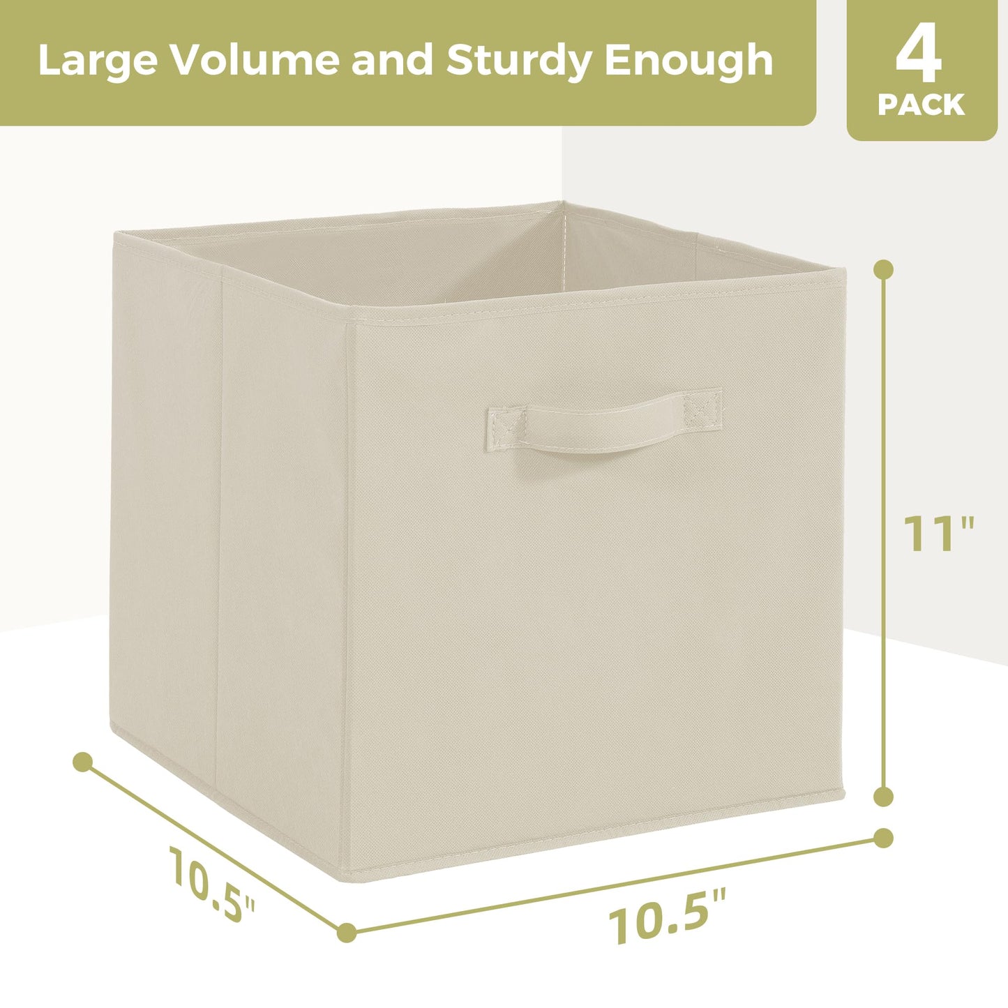 STORAGEIDEAS Storage Cubes, 11 Inch Cube Storage Bins, Set of 4, Fabric Foldable Storage Bins with Handles, Closet Storage Organizer Bins