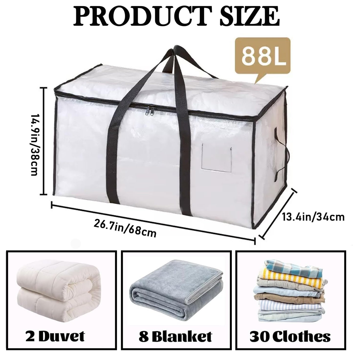 4Pcs Extra Large Moving Storage Bag with Zips Clear Wardrobe Organizer Tote