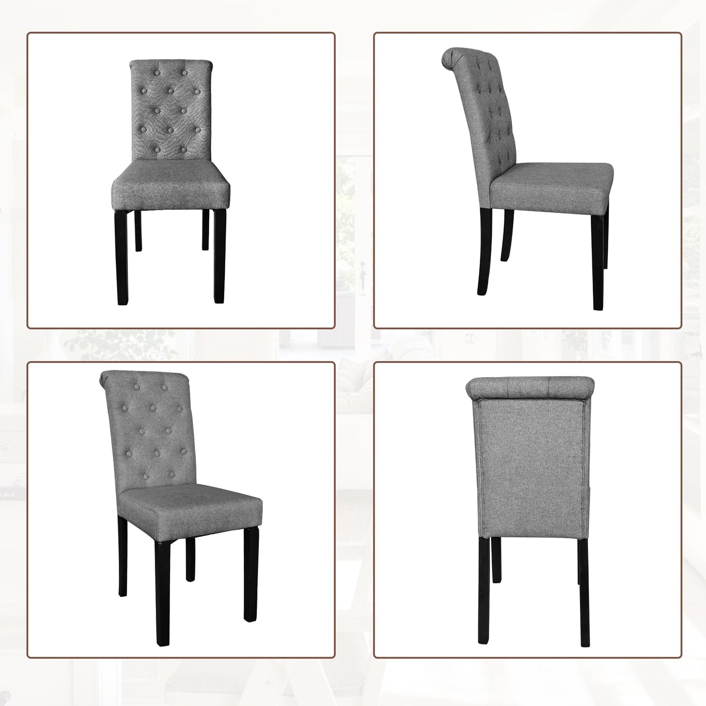 BonVache Modern Dining Chairs set of 6, Upholstered High Back Kitchen Chair with Solid Wooden Legs, Grey Accent Chairs for Living Room, Dining Room