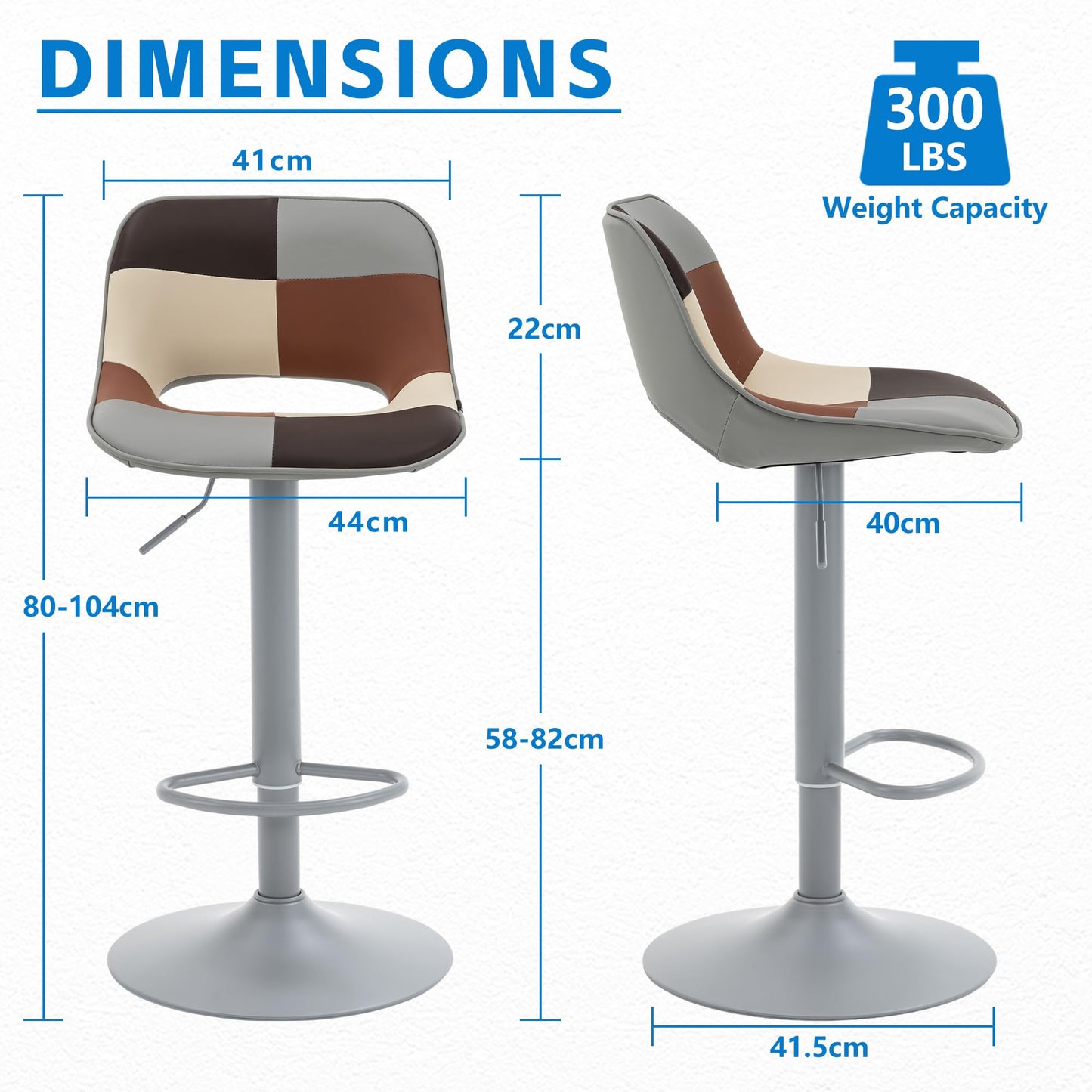 YOUNIKE Bar Stools Set of 2, Boho Colorful Patchwork Faux Leather Barstools, Adjustable Swivel Counter Height Bar Stool Upholstered Counter Stools