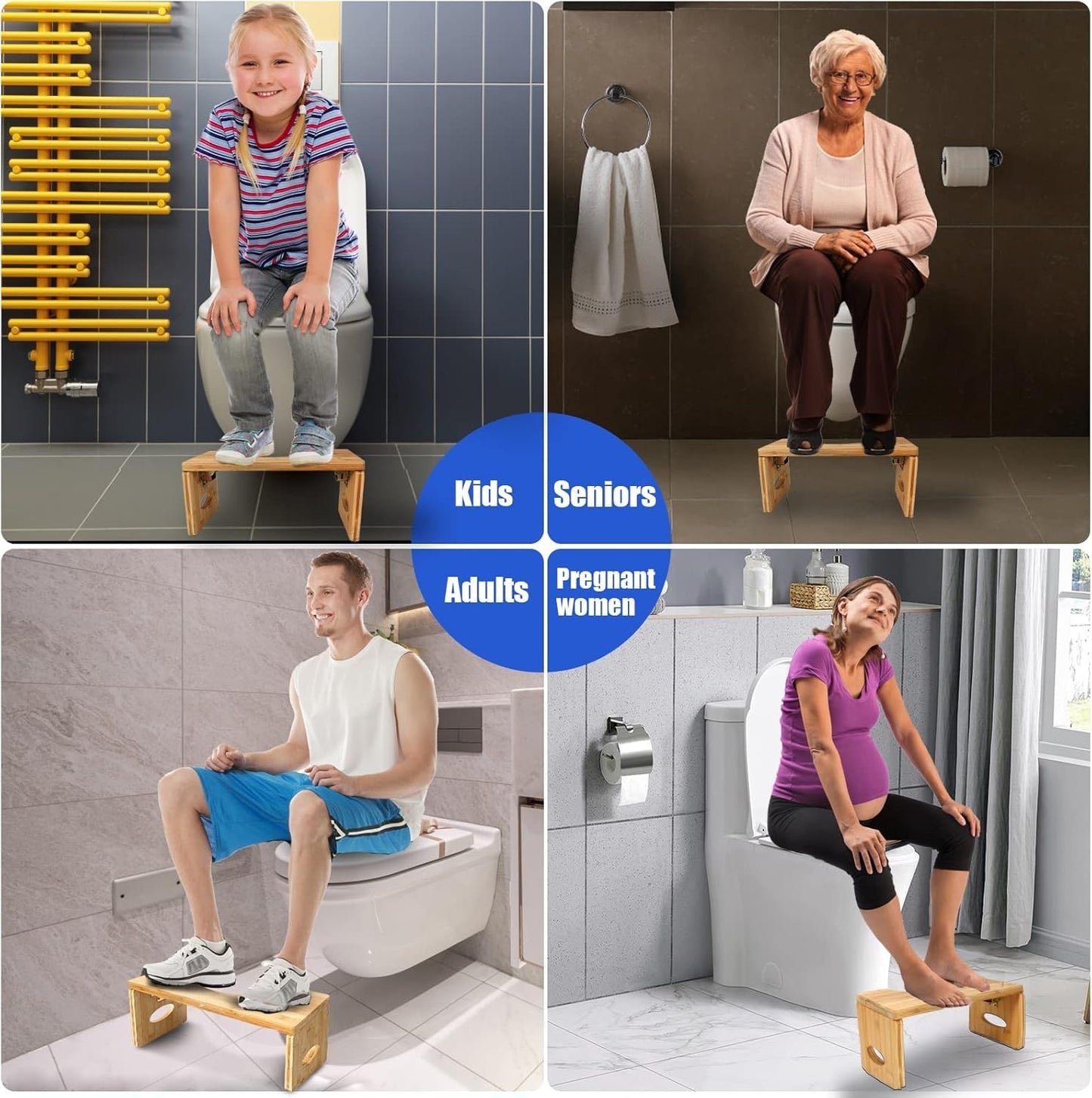 Folding Bamboo Squatting Potty for Adult Kids Toilet Stool Potty Stools Non-Slip Poop Stool for Bathroom Squatting Step Aid Step Stools,Portable and