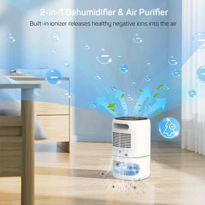 DR.PREPARE Dehumidifiers for Home, 2-in-1 Dehumidifier and Air Purifier with Filter, Auto Off & Timer, Ultra Quiet, Low Energy Portable Small Electric