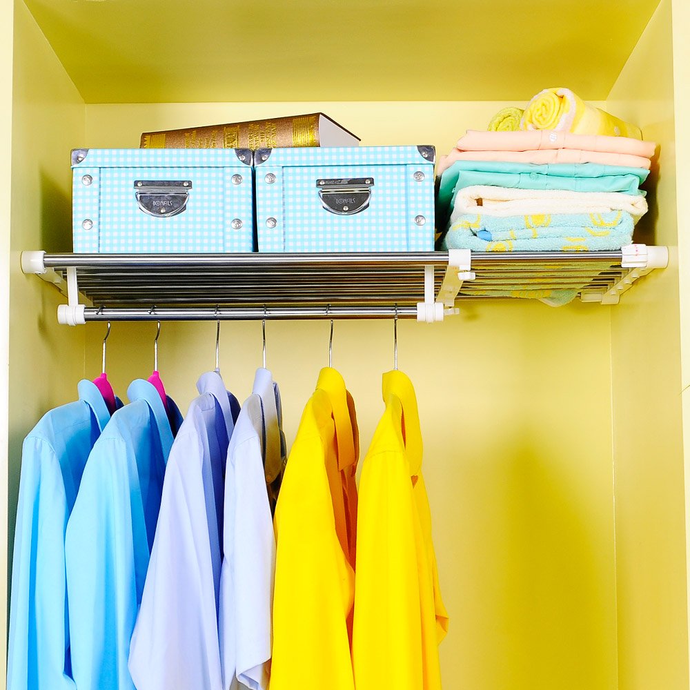 BAOYOUNI Extendable Closet Shelf Rod Clothes Hanger Organizer Heavy Duty Metal Storage Rack DIY Separator Divider (65-110cm)