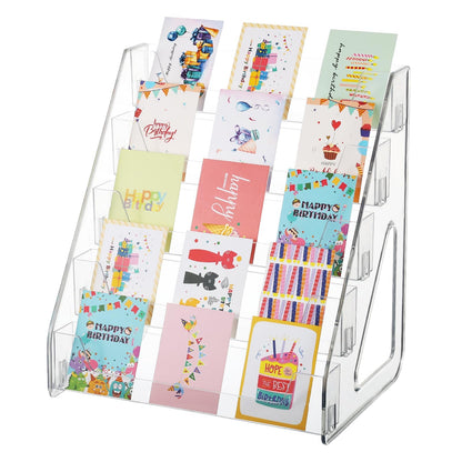 YEXEXINM Greeting Card Display Stand, 5 Tier Heighten Acrylic Card Display Rack Clear Storage Sticker Organizer Bookmarks Stamp Postcard Mail