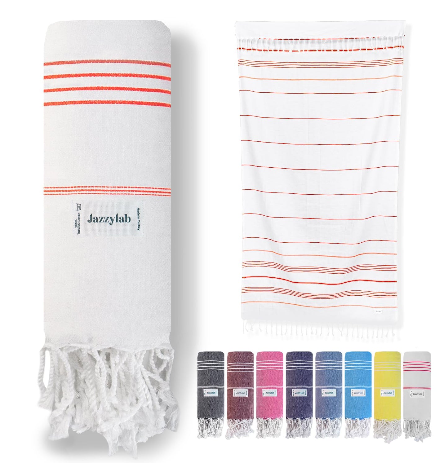 jazzylab SULTAN Peshtemal Hammam Towel | 100% Cotton with Striped Design | Lightweight, Quick-Drying & Absorbent | Turkish Beach, Spa & Sauna Towel