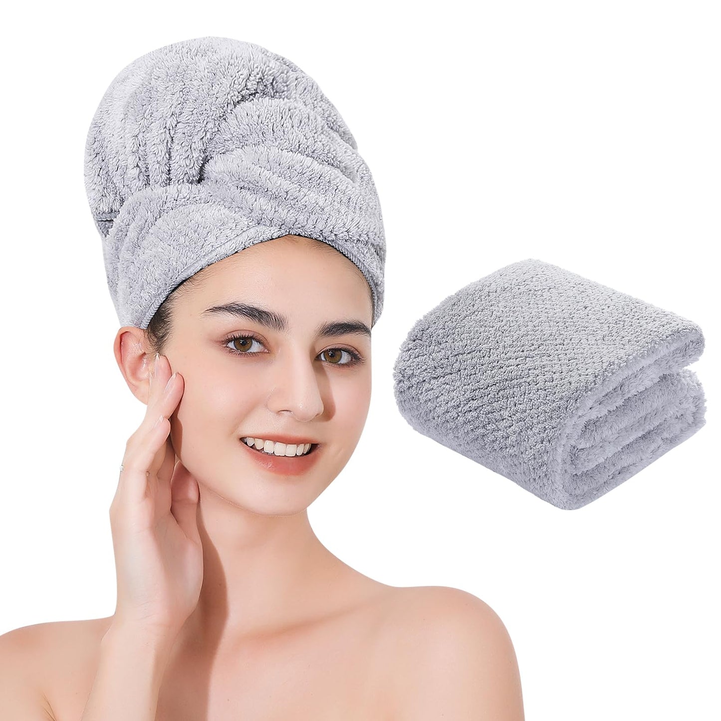 Laojbaba Microfiber Hair Quick Dry Towel Ultra Absorbent Drying Towel for All Hair Types 20X40inch Grey (1pcs)
