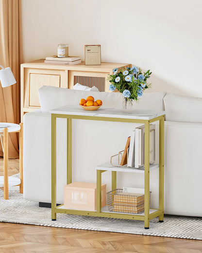 CHOEZON Modern Console Sofa Table, 3-Tier Display Table, Marble Veined Table Top, Metal Frame, for Small Spaces, Entryway, Foyer