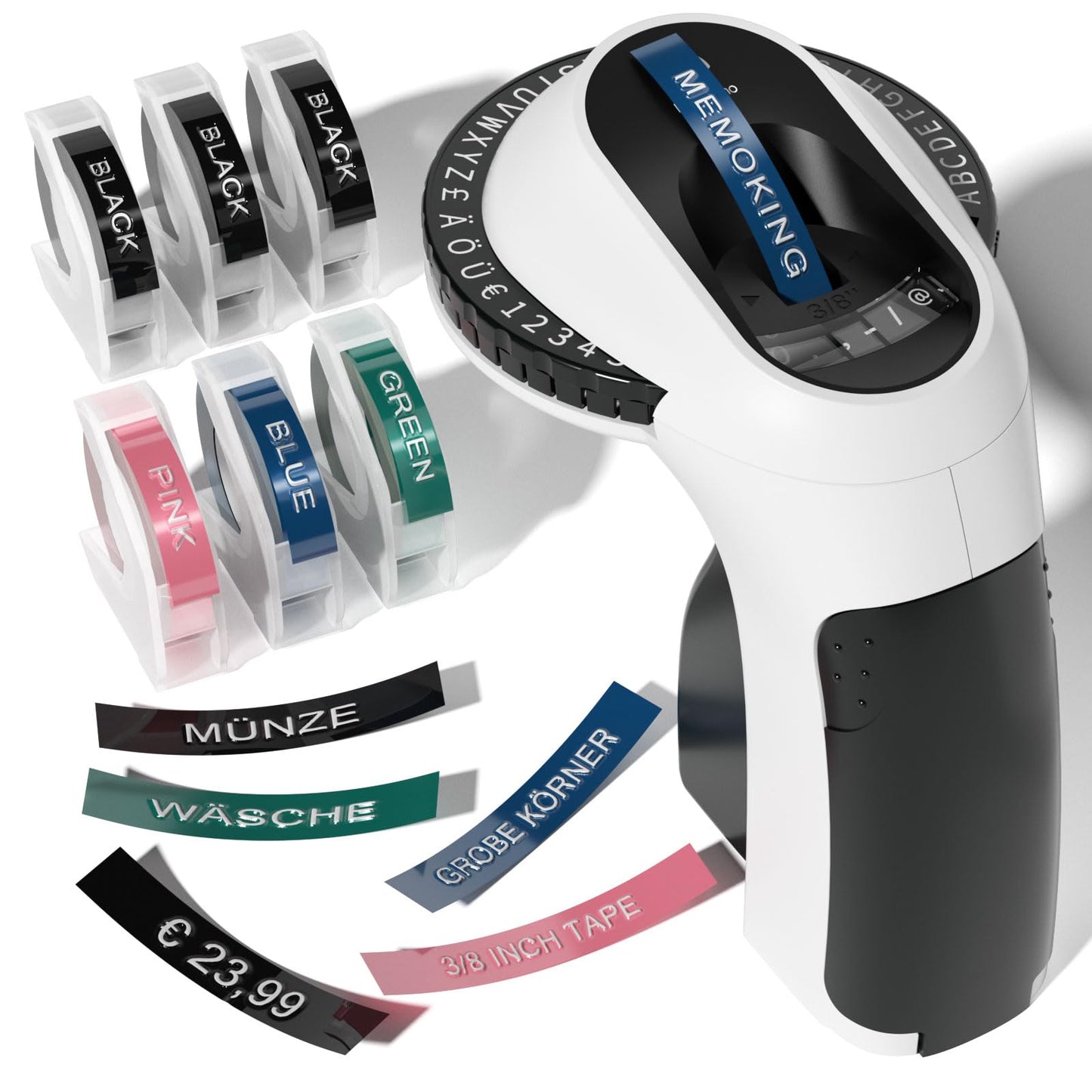 Embossed Label Maker Machine - E975 Embossing Label Maker with 6 Rolls Tapes 3/8"(9mm), 3D Handheld Labelling Machine, Lettering Embossing Label